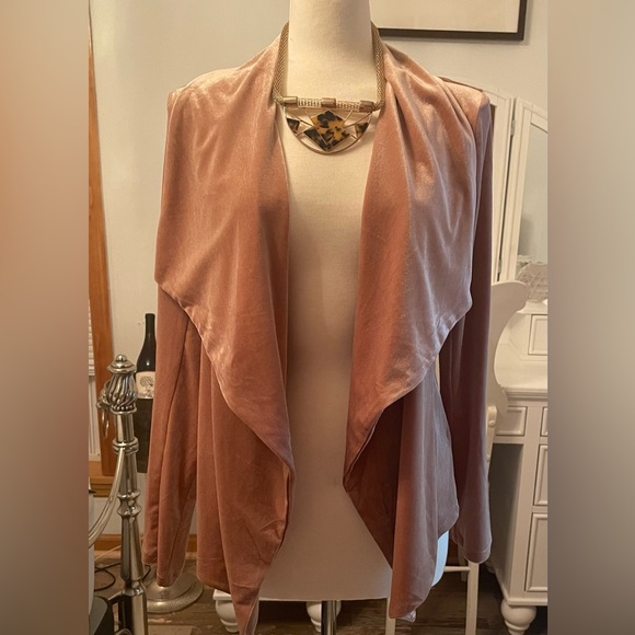 Gorgeous Velvet Dusty Rose Jacket! So soft and feminine. Chic Draping - Picture 4 of 10